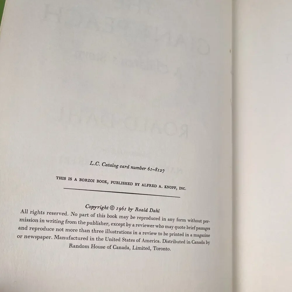 1961 James and the Giant Peach Roald Dahl 1st Ed Second Print Vintage Hardcover